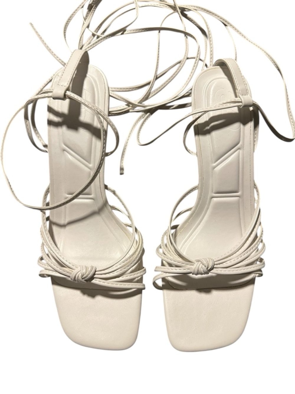 Women's Tie-Up Kitten Heel Sandals in White Size 38
